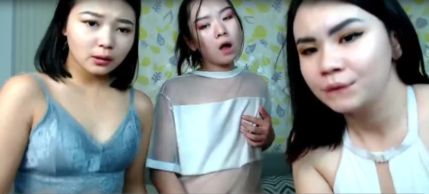 three pretty Japanese friends masturbating in living room - Watch Now